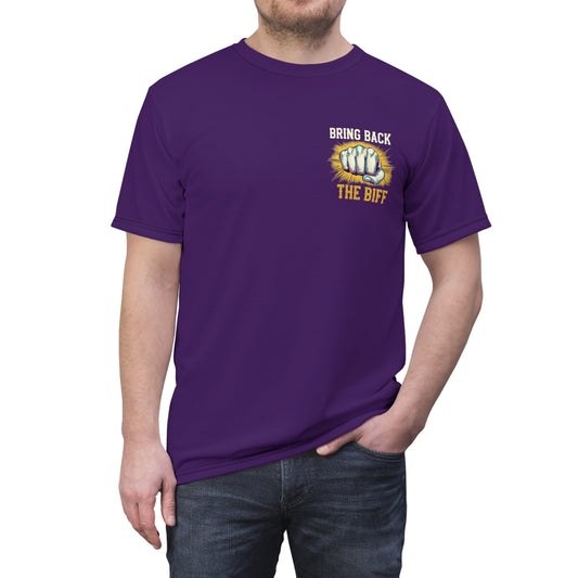 "Bring Back The Biff", Unisex T-shirt (Quandong Plum)