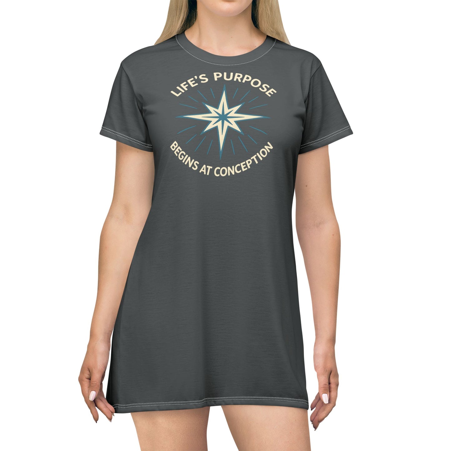 "Life's Purpose Begins at Conception #01", T-Shirt Dress (Mako Grey)