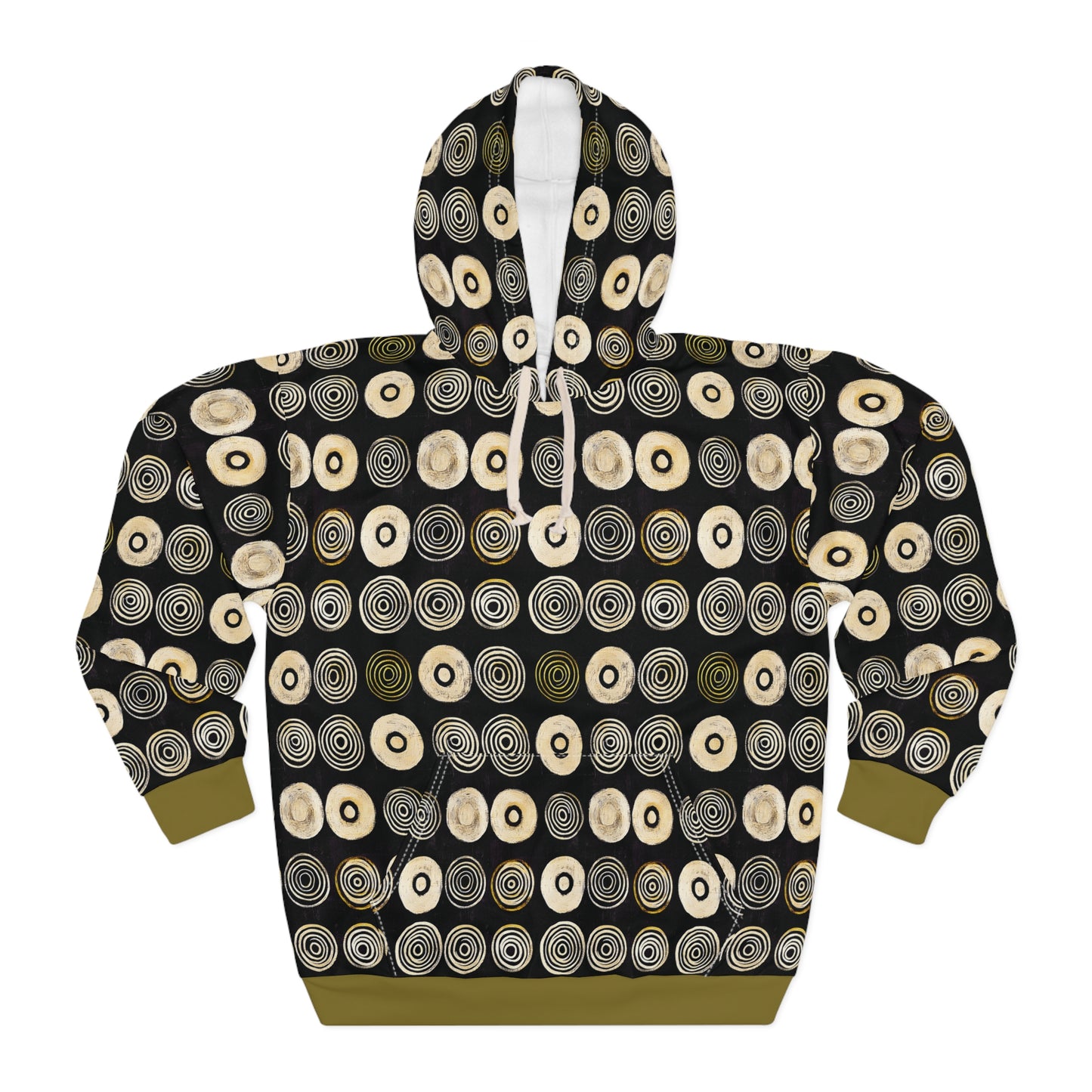 "Punk Polka", Unisex Wearable Art Pullover Hoodie (Soft Fig Green Cuffs)