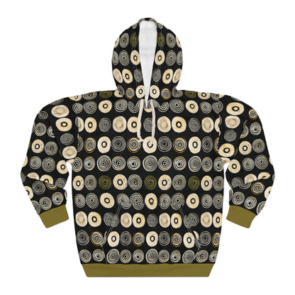 "Punk Polka", Unisex Wearable Art Pullover Hoodie (Soft Fig Green Cuffs)
