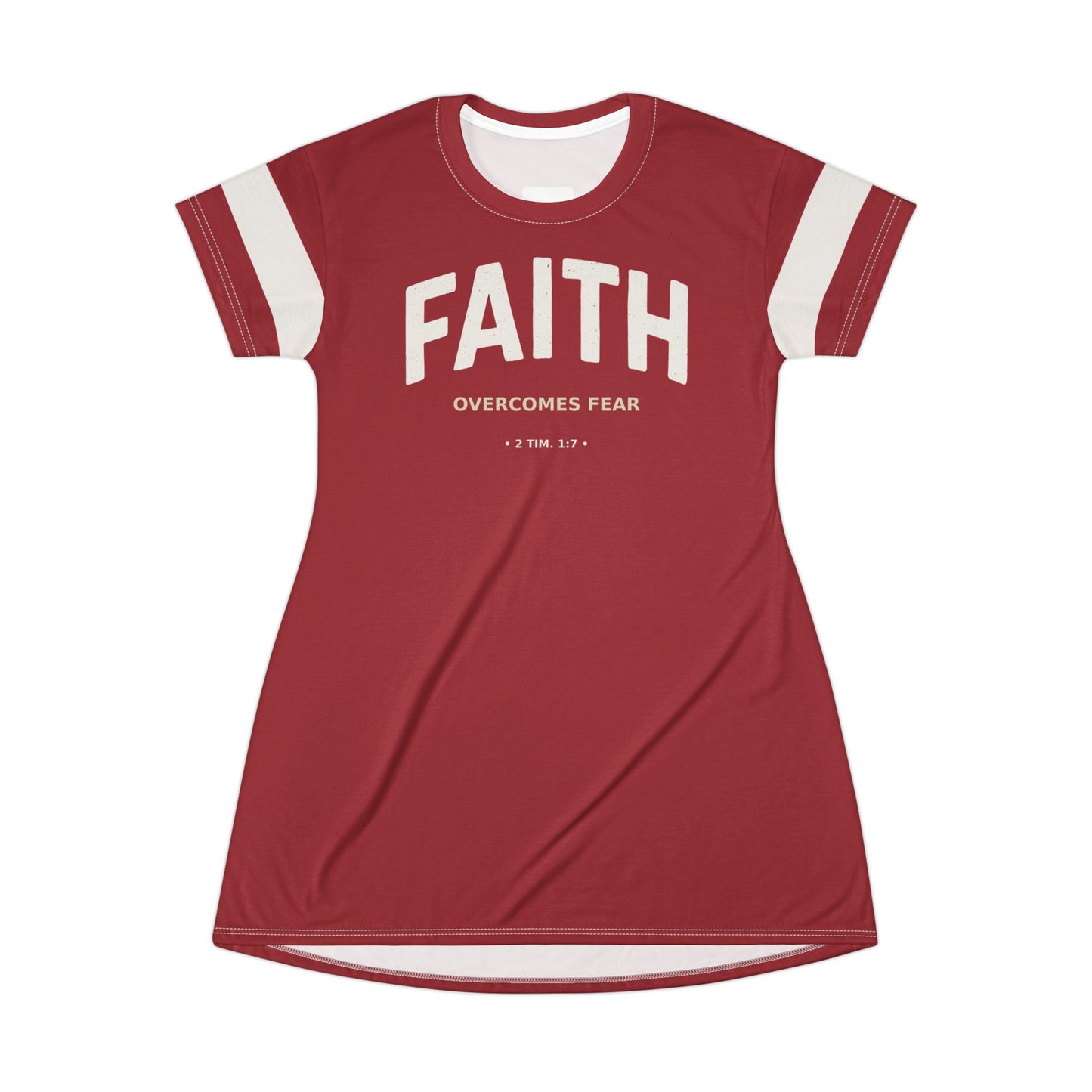 "Faith Overcomes Fear", T-Shirt Dress (Cherry Red)