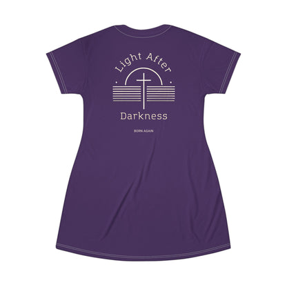 "Light After Darkness - Born Again", T-Shirt Dress (Quandong Plum)