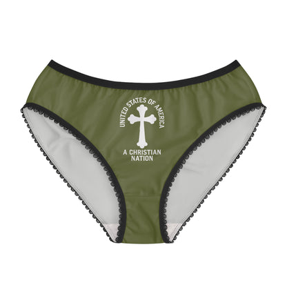 "USA - A Christian Nation" #04, Women's Briefs (Olive Green)