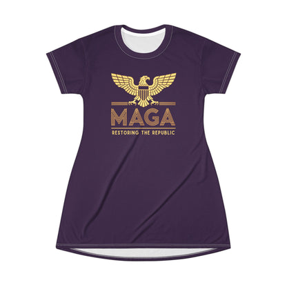 "MAGA - Restoring the Republic", T-Shirt Dress (Imperial Purple)