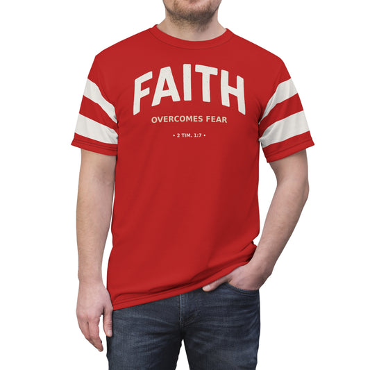 "Faith Overcomes Fear", Unisex Tee (Light Cherry Red)