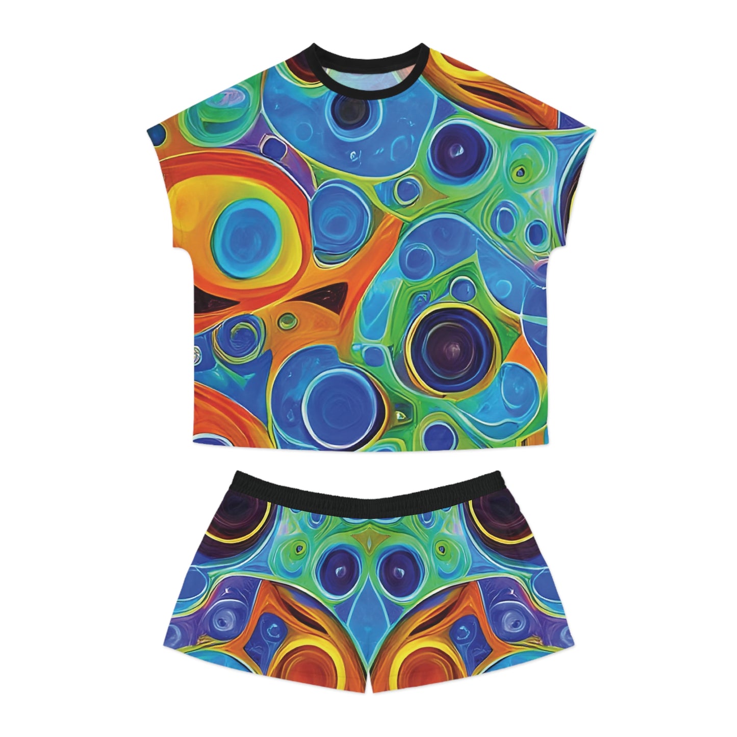 "Primordial Soup", Fine Art Women's Short Pajama Set (Black Collar)