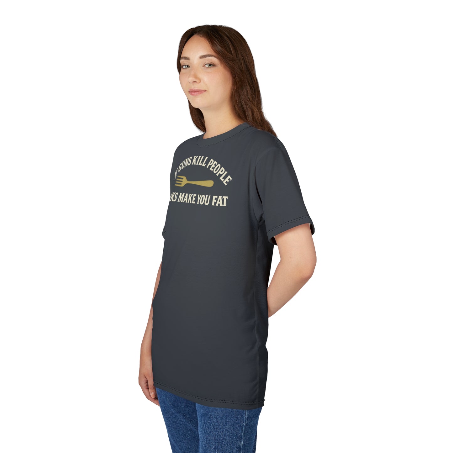 ''Forks Make You Fat", Unisex T-shirt (Gunmetal Slate)