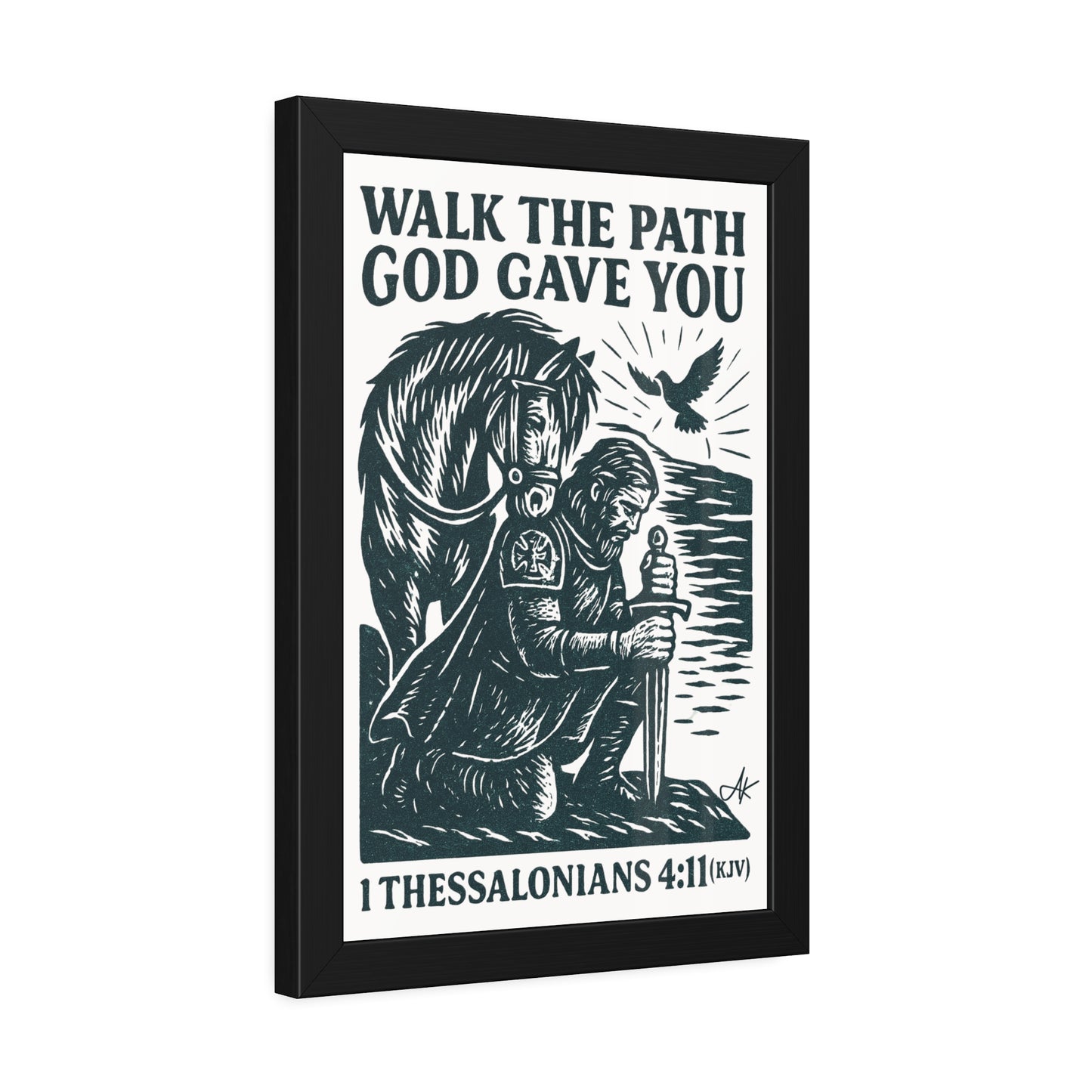 "1 Thessalonians 4:11 (KJV)", Framed Paper Poster (Porcelain White)