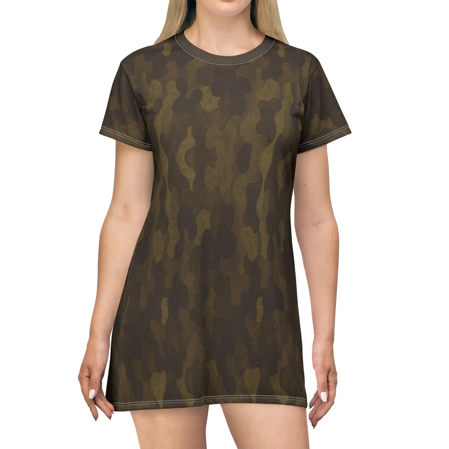 "Swamp Recon Camouflage", T-Shirt Dress (Bayou Bark Collar)