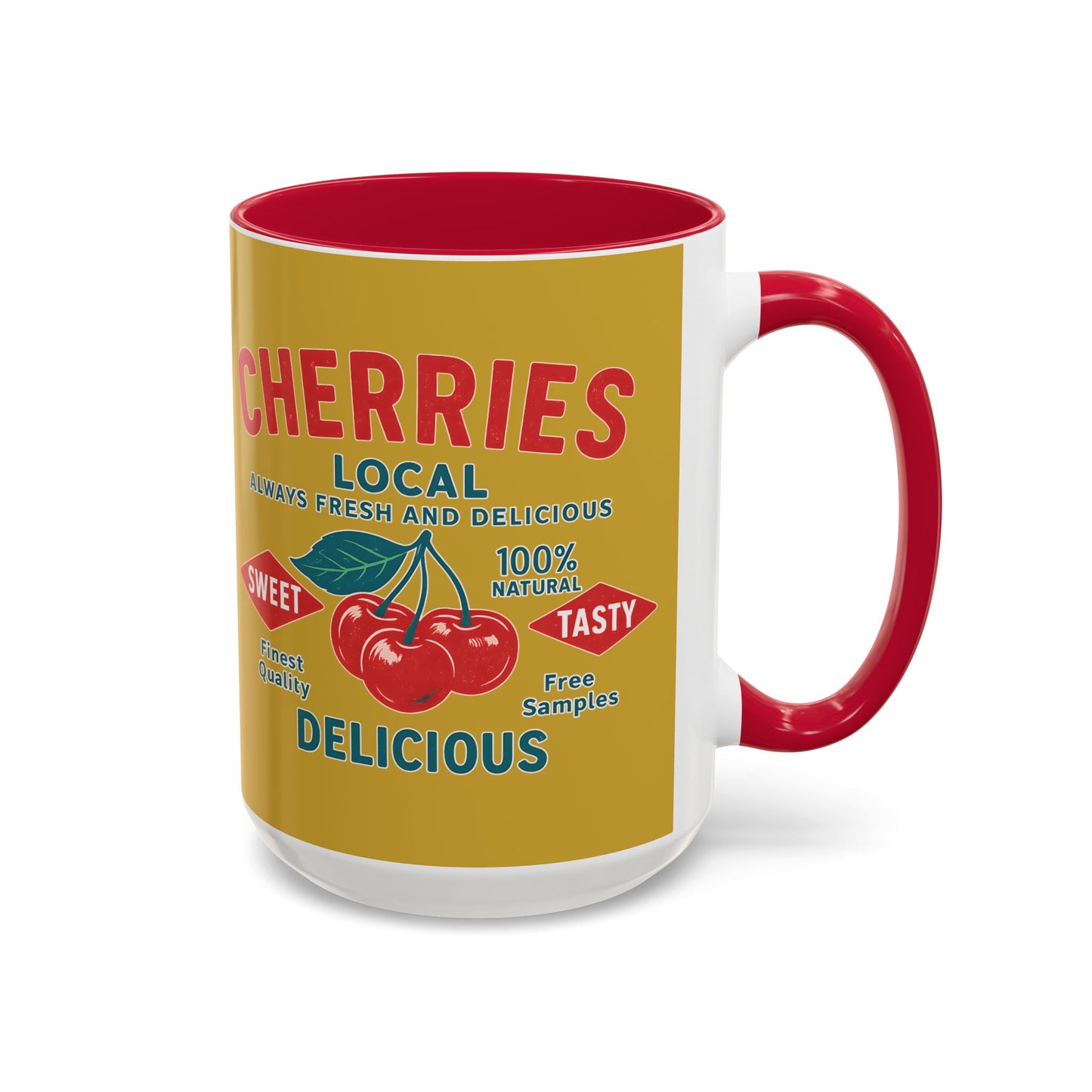 "Delicious Cherries", Colorful Mugs (11oz, 15oz) (Forgelight Gold)