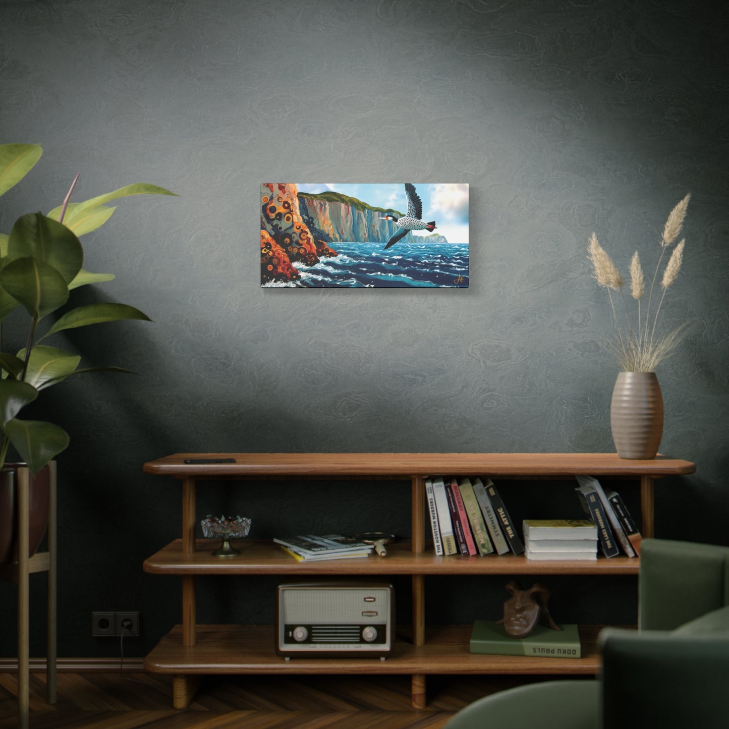 "Sky Kin V – Gannet Past the Ember Cliffs", Fine Art Matte Canvas, Stretched, 1.25"