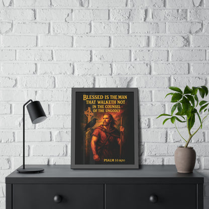 "Psalm 1:1 (KJV)", Framed Paper Poster (Peatshadow Black)