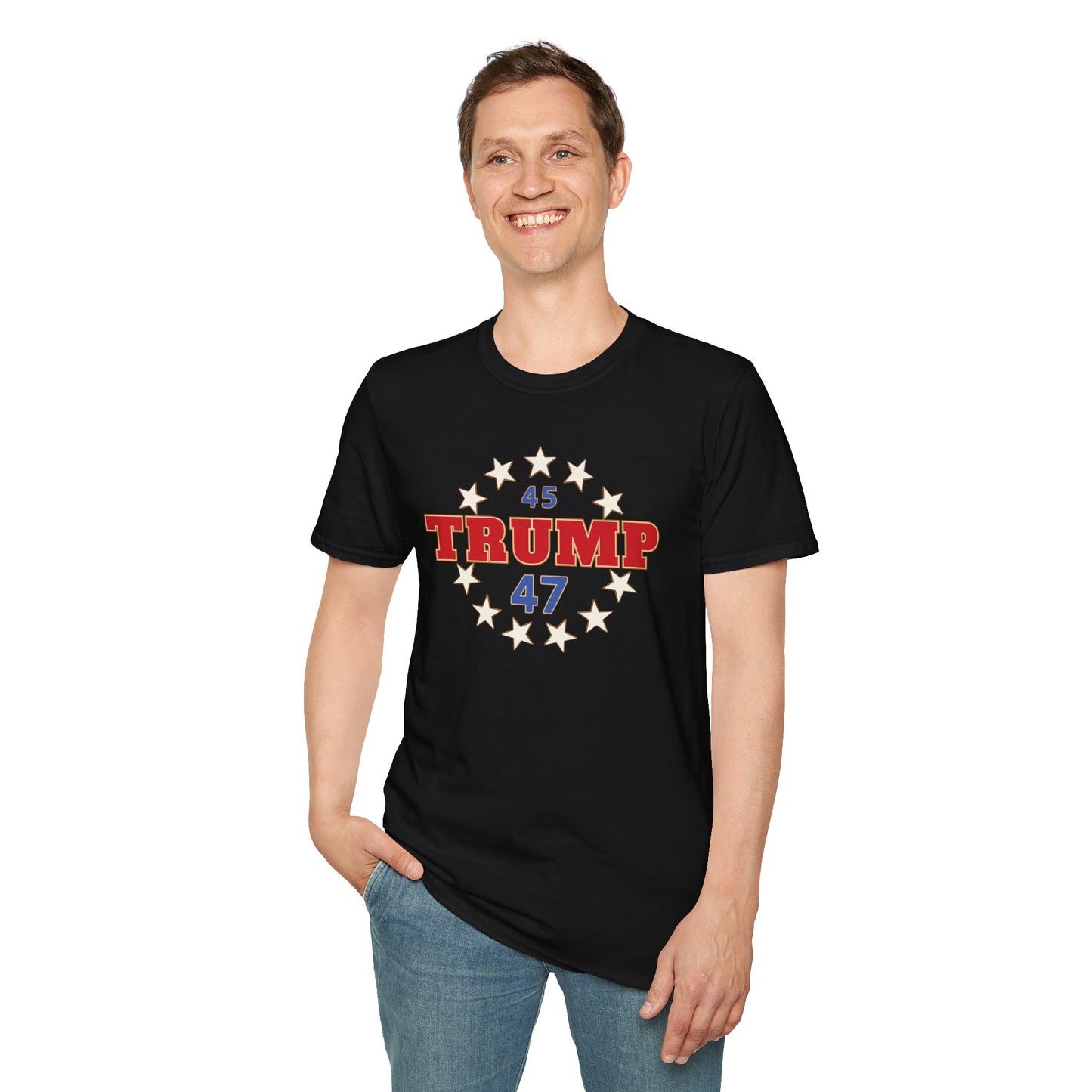 "Trump 45-47 Circle of Stars", Unisex Softstyle T-Shirt