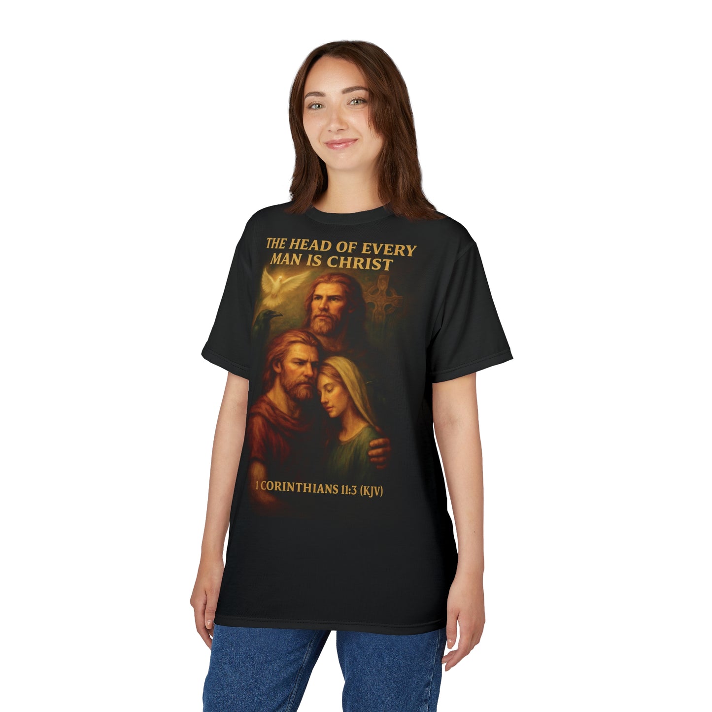 "1 Corinthians 11:3 (KJV)", Wearable Art Unisex T-shirt (Void Black)