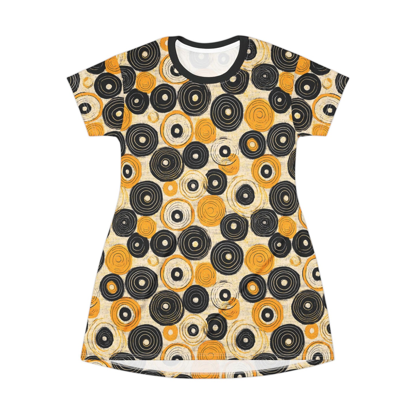 "Old 45's", Wearable Pattern Art T-Shirt Dress (70's Black Collar)