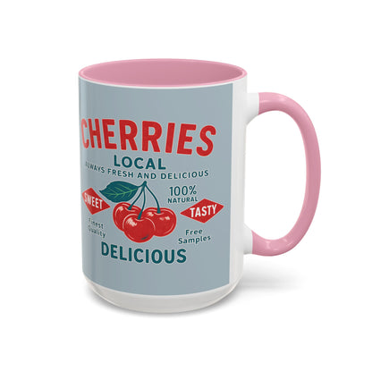"Delicious Cherries", Colorful Mugs (11oz, 15oz) (Washed Silver-Blue)