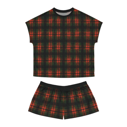 "Kilmor Brieve Tartan", Women's Short Pajama Set (Black Collar & Waist)