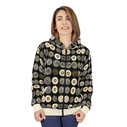 "Punk Polka", Wearable Pattern Art Unisex Zip Hoodie (Iced Almond Cuffs)