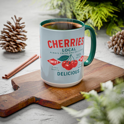"Delicious Cherries", Colorful Mugs (11oz, 15oz) (Washed Silver-Blue)