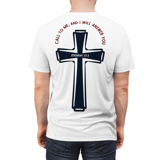 "Call to Me - Jeremiah 33:3" #01, Unisex Tee (Linen White)