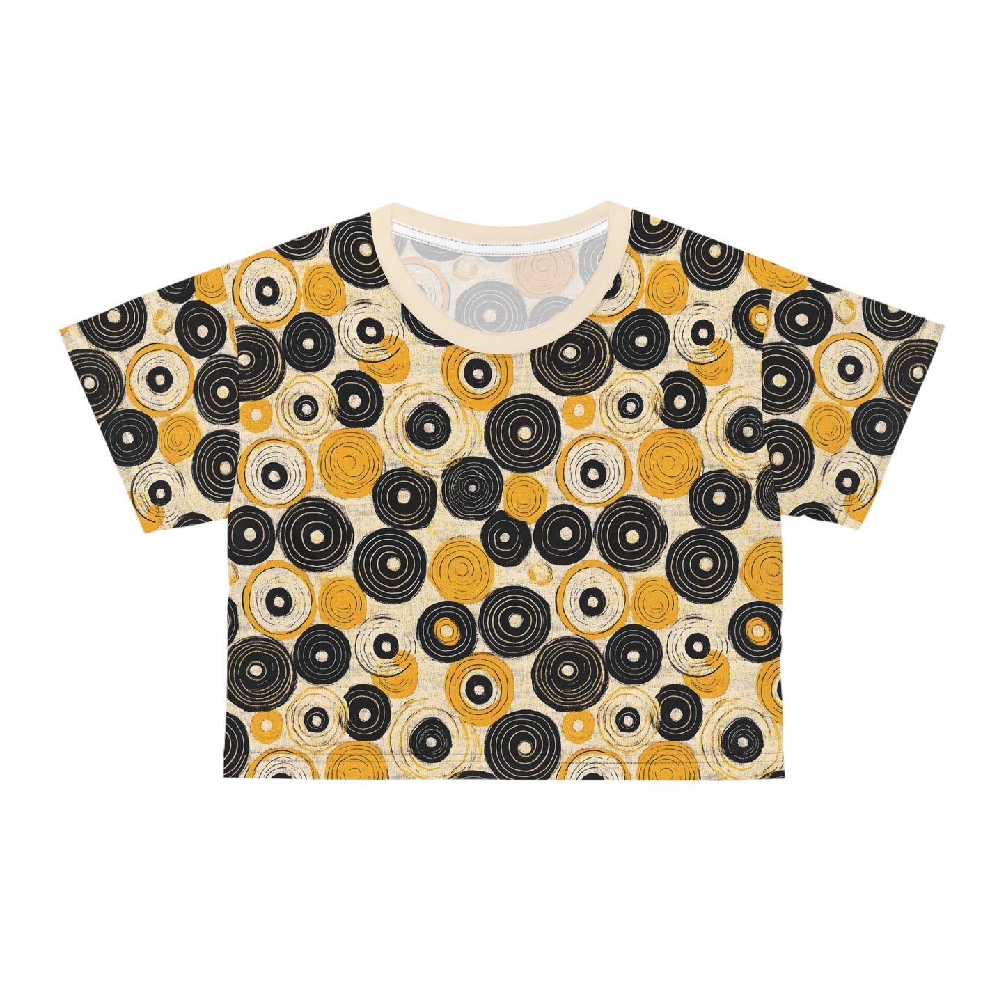 "Old 45's", Wearable Pattern Art Crop Tee (Dough White Collar)