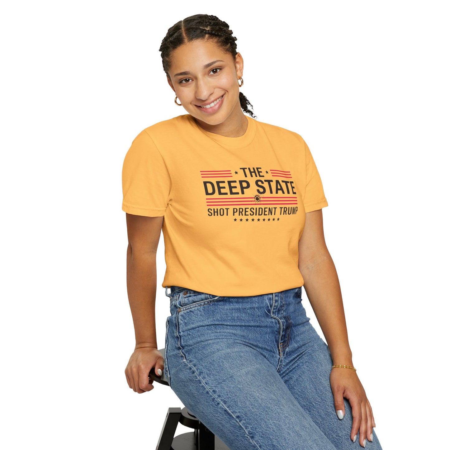 "The Deep State Shot President Trump" #02, Unisex White T-shirt