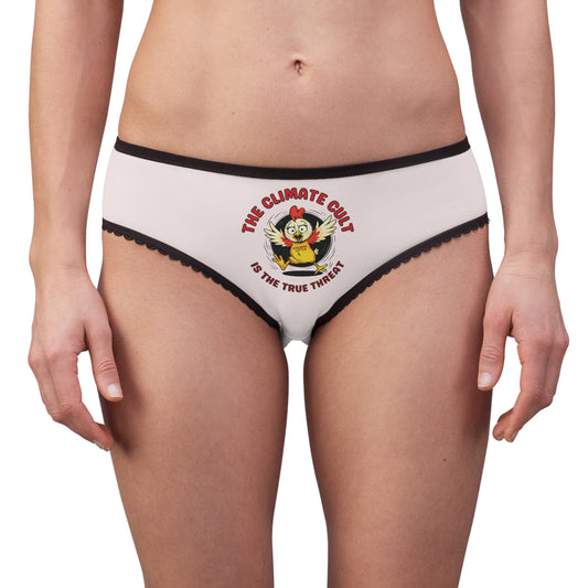 "The Climate Cult" (Chicken Little), Women's Briefs (Washed Pebble Grey)