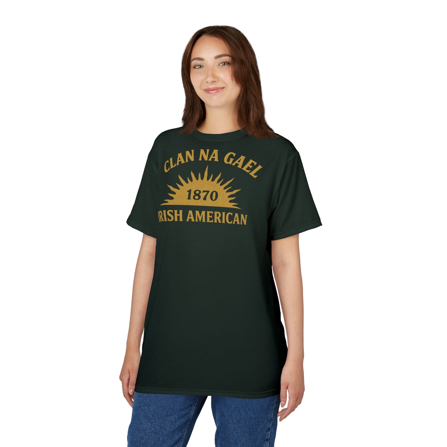 "Clan na Gael - Irish American", Unisex T-shirt (Túath Green)