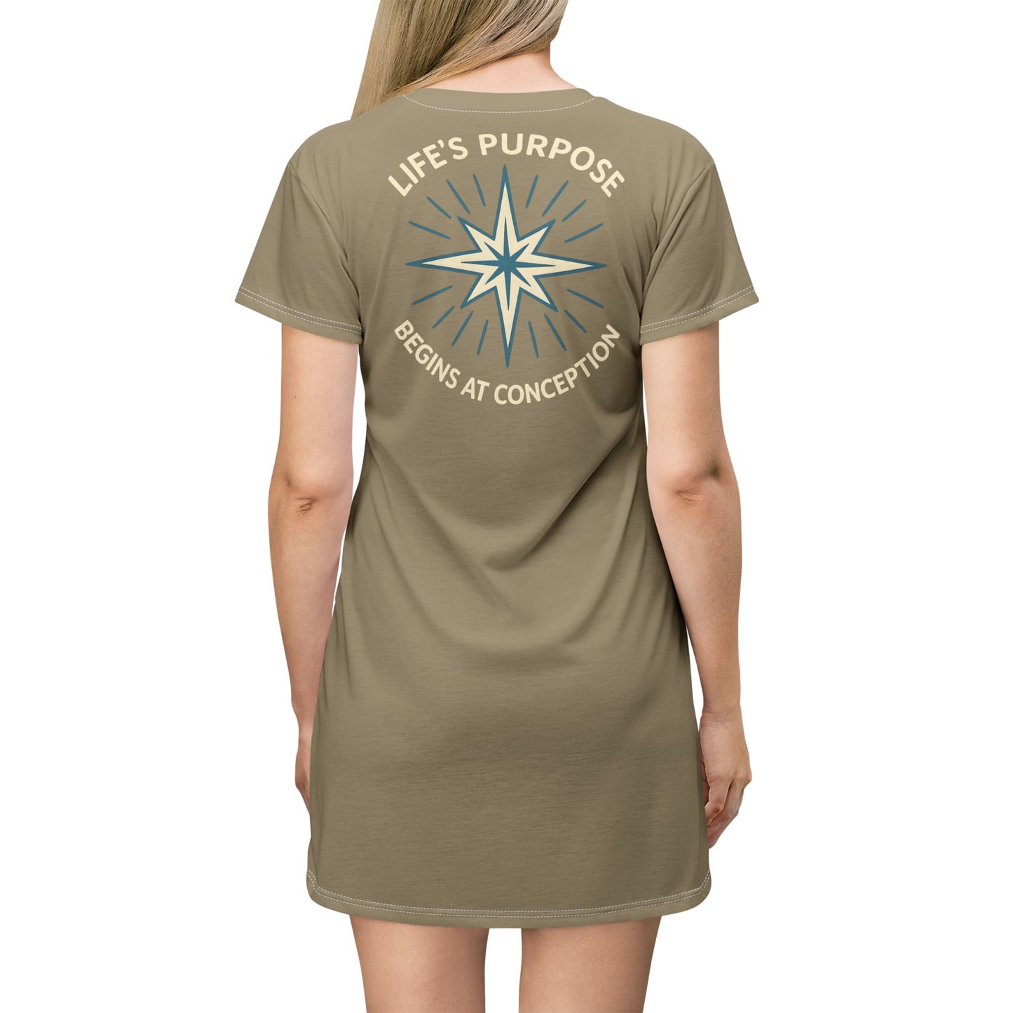 "Life's Purpose Begins at Conception #01", T-Shirt Dress (Artichoke)