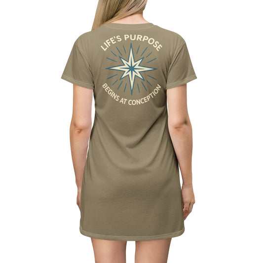 "Life's Purpose Begins at Conception #01", T-Shirt Dress (Artichoke)