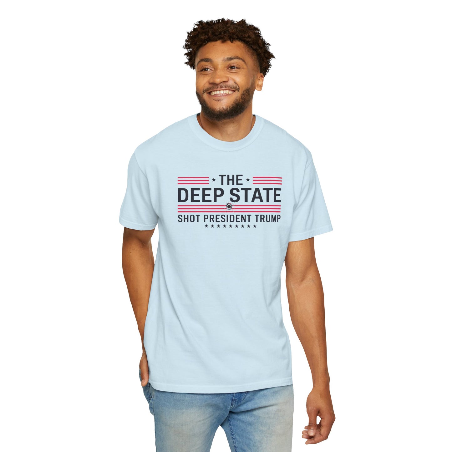 "The Deep State Shot President Trump" #02, Unisex White T-shirt