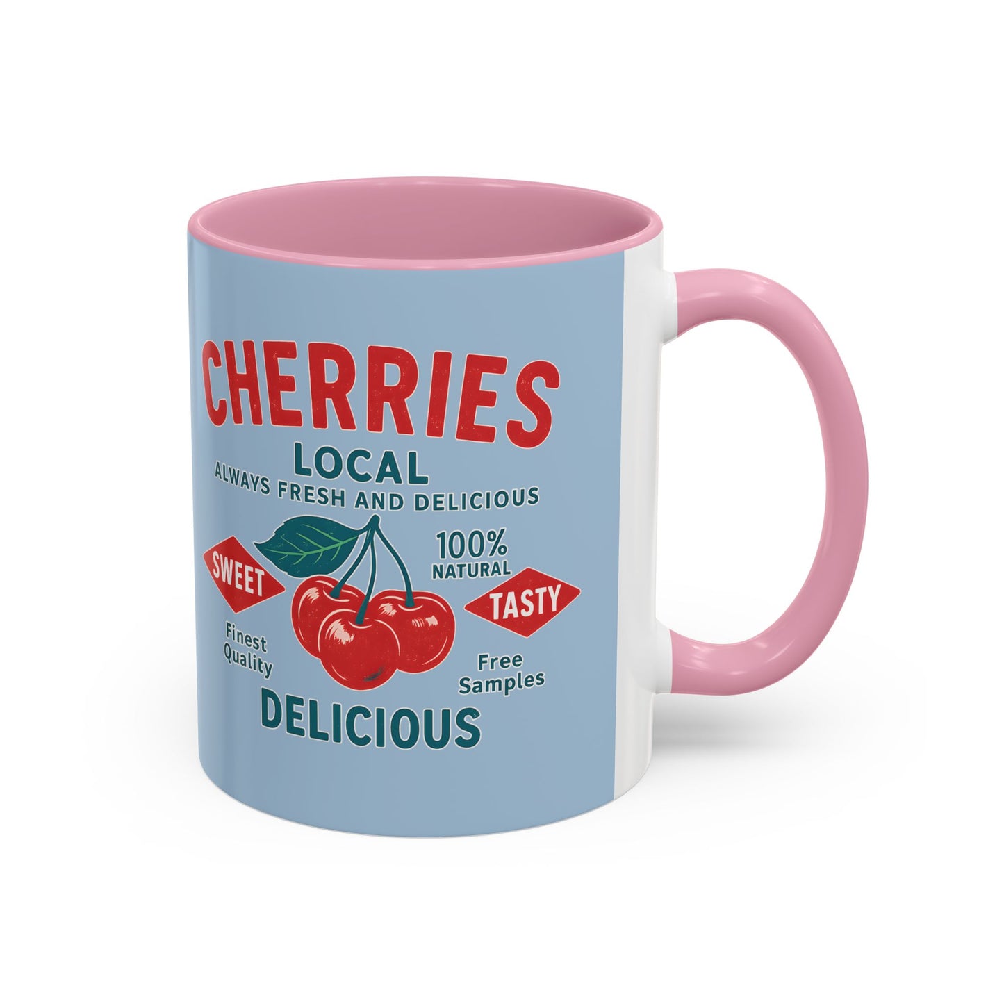 "Delicious Cherries", Colorful Mugs (11oz, 15oz) (Retro Sky)