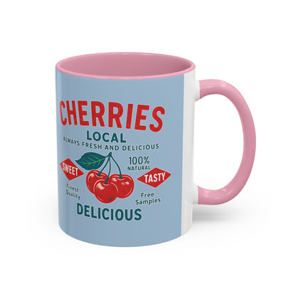 "Delicious Cherries", Colorful Mugs (11oz, 15oz) (Retro Sky)