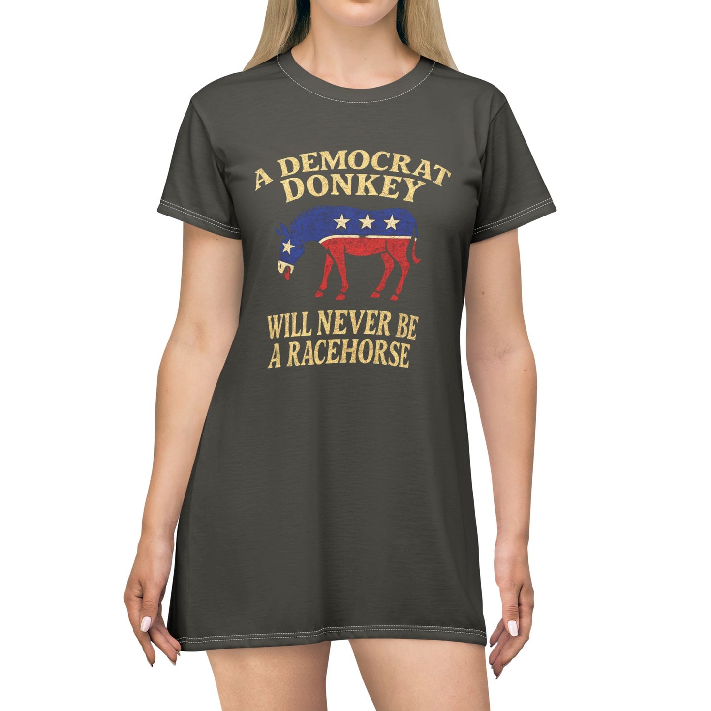 "A Democrat Donkey", T-Shirt Dress (Zambeze Plains Grey)