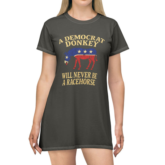 "A Democrat Donkey", T-Shirt Dress (Zambeze Plains Grey)