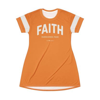 "Faith Overcomes Fear", T-Shirt Dress (Cadmium Orange)