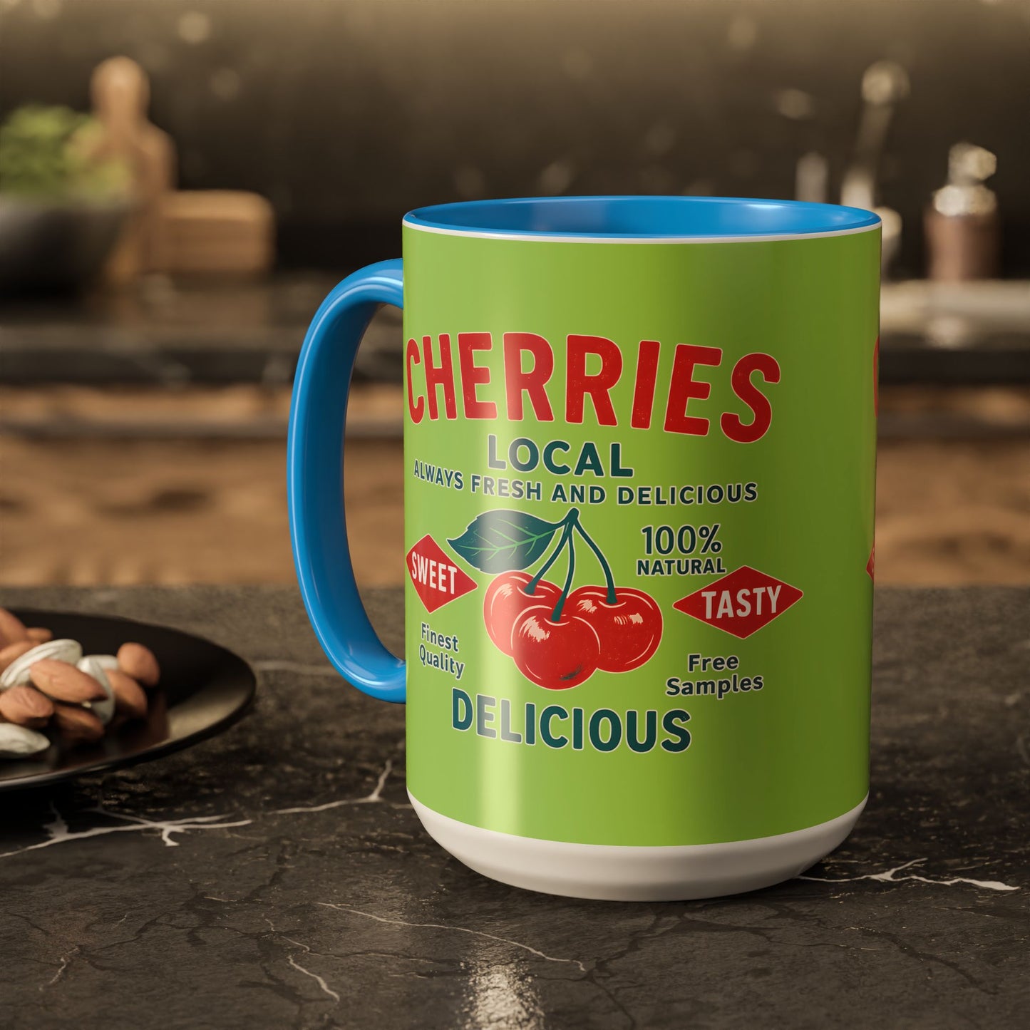"Delicious Cherries", Colorful Mugs (11oz, 15oz) (Orchard Lime)
