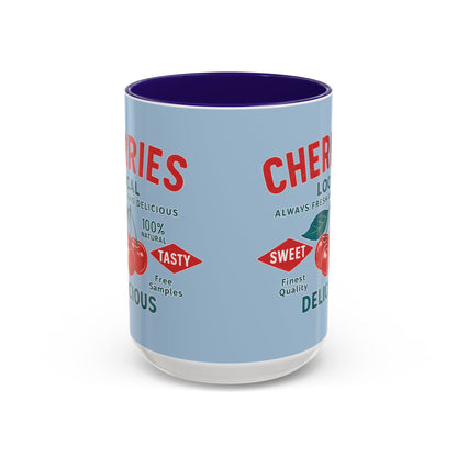 "Delicious Cherries", Colorful Mugs (11oz, 15oz) (Retro Sky)