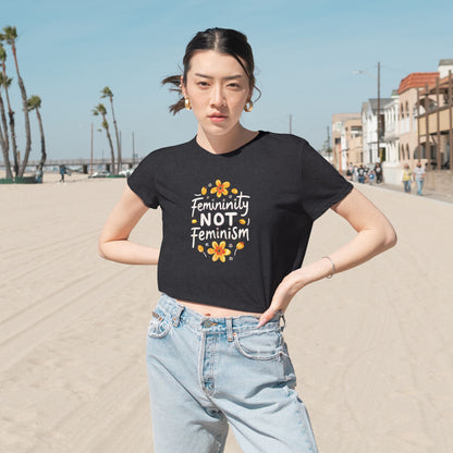 "Femininity not Feminism" #02, Hand-Style-Art Women's Flowy Cropped Tee