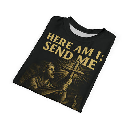 "Isaiah 6:8 (KJV)", Wearable Art Unisex T-shirt (Peatshadow Black)