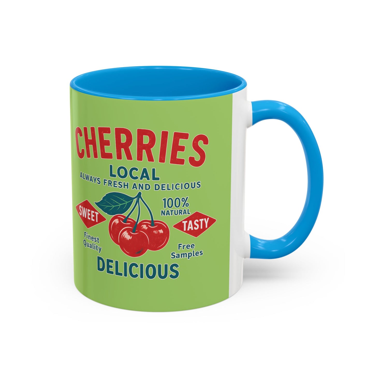 "Delicious Cherries", Colorful Mugs (11oz, 15oz) (Orchard Lime)