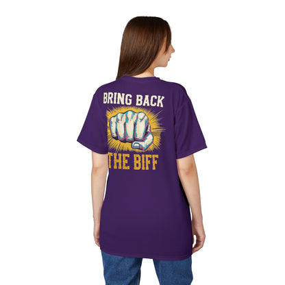 "Bring Back The Biff", Unisex T-shirt (Quandong Plum)