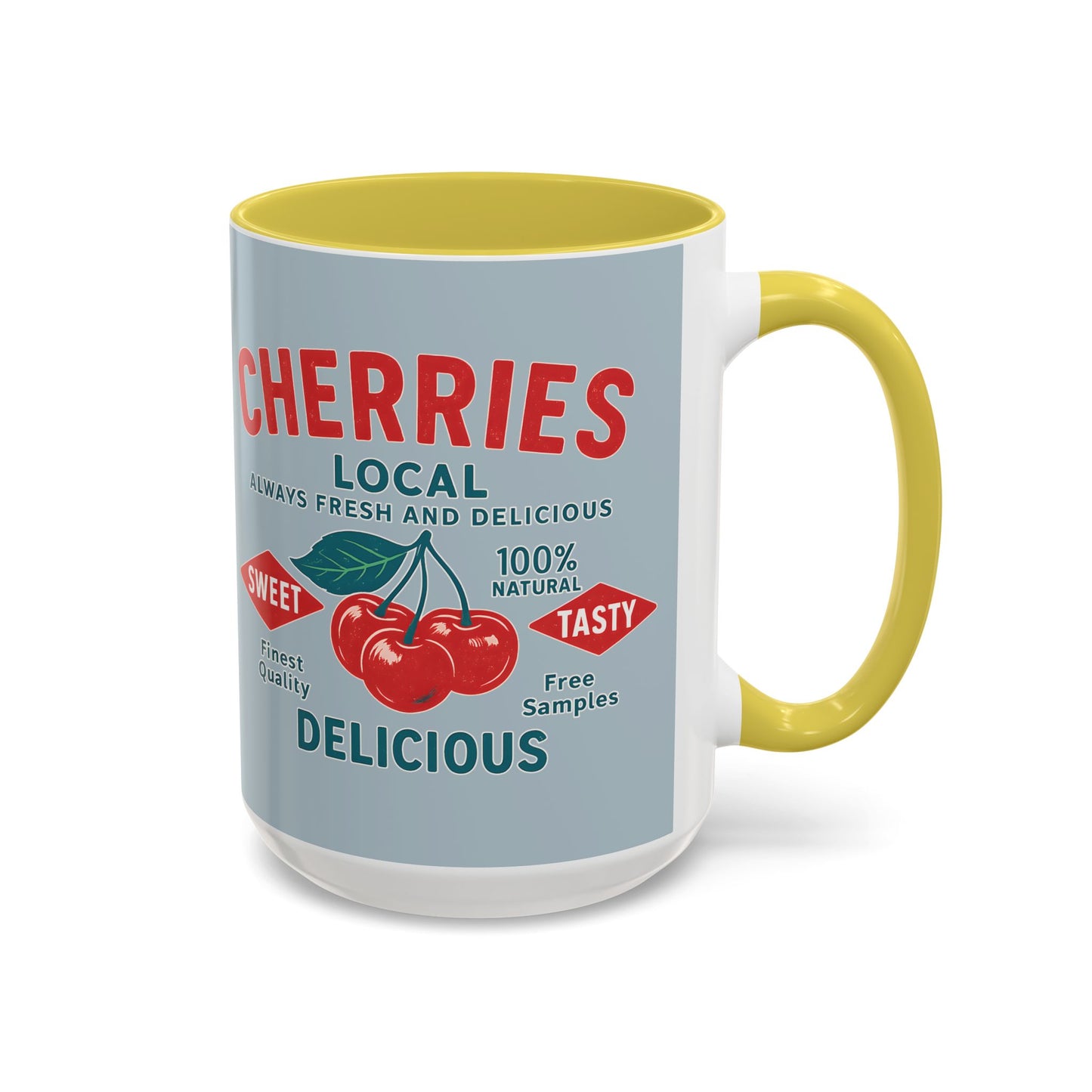 "Delicious Cherries", Colorful Mugs (11oz, 15oz) (Washed Silver-Blue)