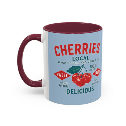 "Delicious Cherries", Colorful Mugs (11oz, 15oz) (Retro Sky)
