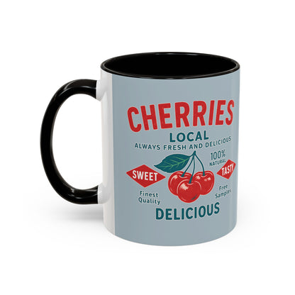 "Delicious Cherries", Colorful Mugs (11oz, 15oz) (Washed Silver-Blue)