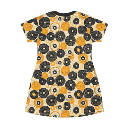 "Old 45's", Wearable Pattern Art T-Shirt Dress (70's Black Collar)