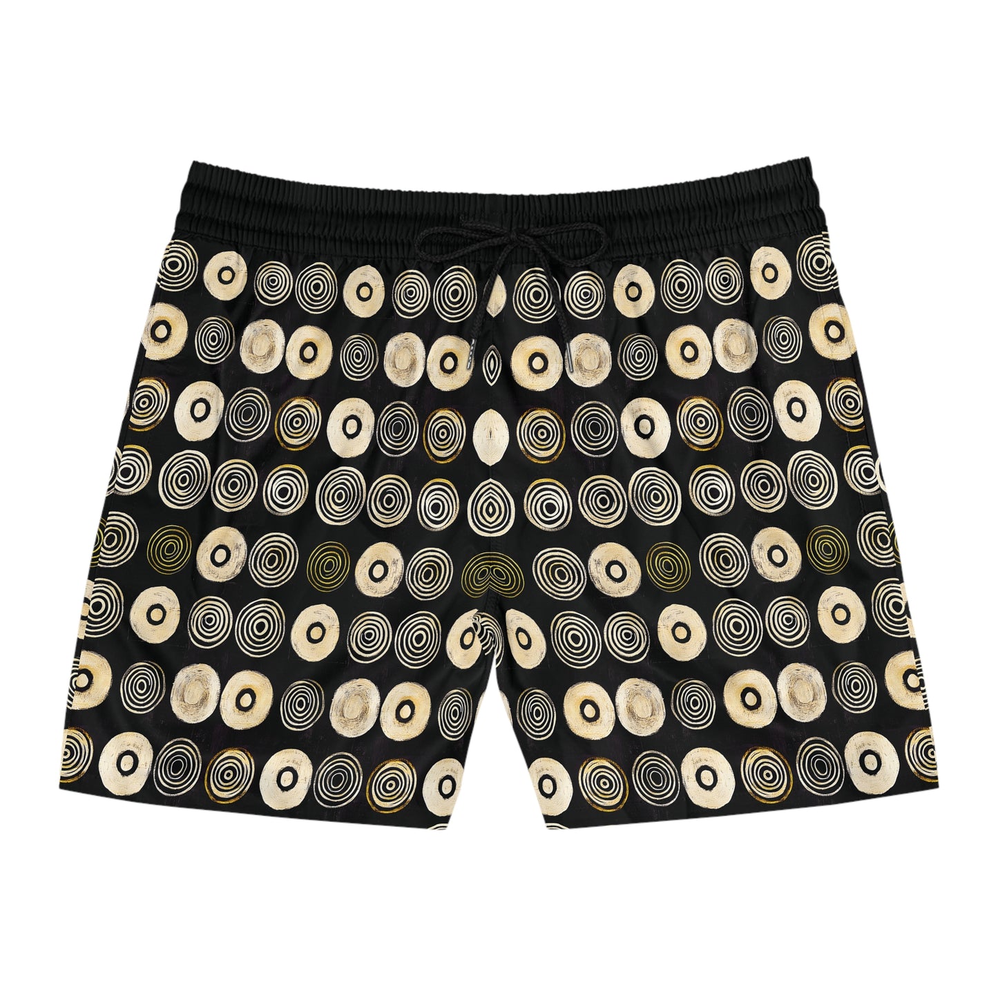 "Punk Polka", Men's Mid-Length Swim Shorts (Plain Black Cuffs)