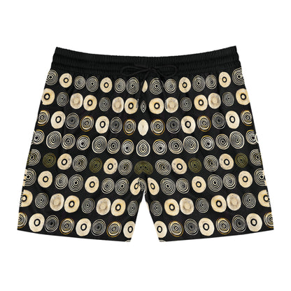 "Punk Polka", Men's Mid-Length Swim Shorts (Plain Black Cuffs)