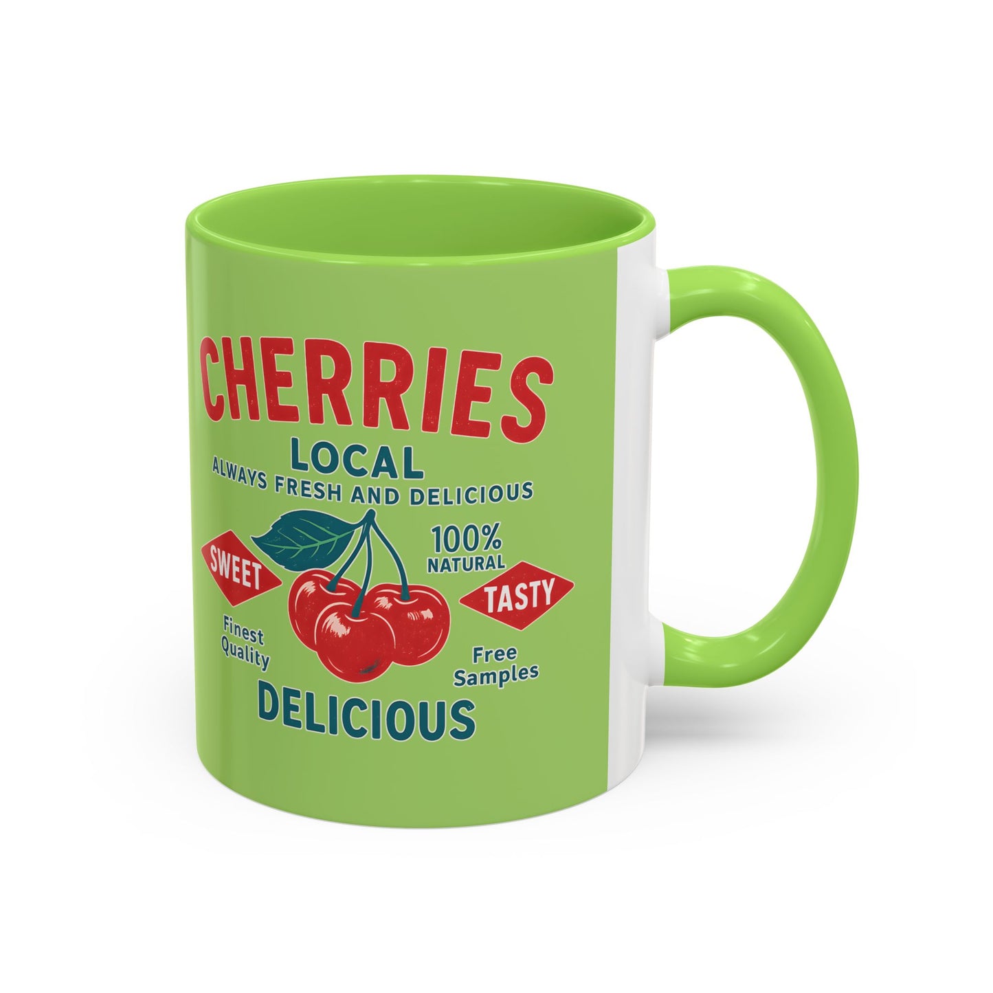 "Delicious Cherries", Colorful Mugs (11oz, 15oz) (Orchard Lime)