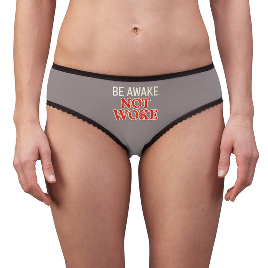 "Be Awake Not Woke" #10, Women's Briefs (Ash Pink Grey)